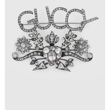 Top Luxury Gucci New Style GUCCY Flower Crystal White Gold Brooch  ‎523422 J1D50 8162