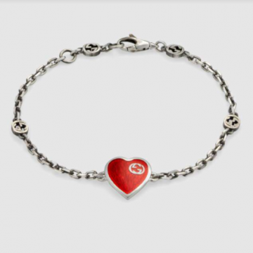Replica Gucci Women's Colorful Heart Enamel Pendant Interlocking G Detail Bracelet Red/Blue ‎645546 J89B4 1192