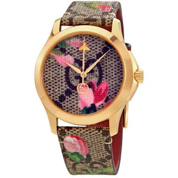 Hot Selling G -Timeless Flora Printing Golden Plated Bezel Bee Detail Beige GG Supreme Canvas - Fashion  Gucci Women's Watch