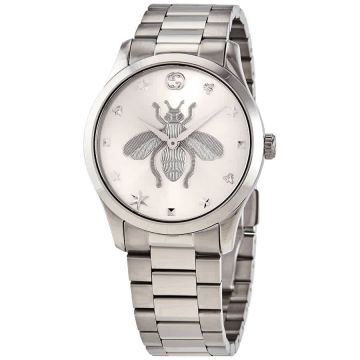 Low Price G-Timeless Bee Motif Silver Dial GG Star Scales Stainless Steel Bracelet ‎584150 I1600 8606 - Replica Gucci 38MM Quartz Chronomat