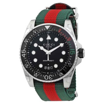 Top Sale Dive Black Matte Dial Luminous Dot Scales Red-Green Web Nylon Strap - Gucci 45MM Men's Watch 561680 I1820 8652