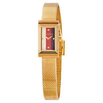 Spring Fashion 14x34mm Rectangle Case Sylvie Web Mop Dial Interchangeable Mesh Bracelet G-Frame - Fashion Gucci Yellow Gold Women's Watch